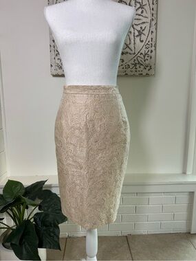 Carla Carini Italy Gold Jacquard Paisley Pencil Skirt Women’s US 10 EU 44